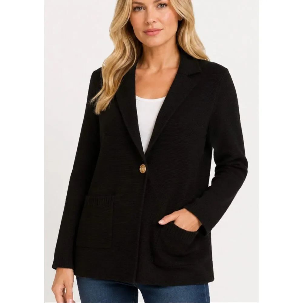 Boston Proper black single button sweater blazer size small